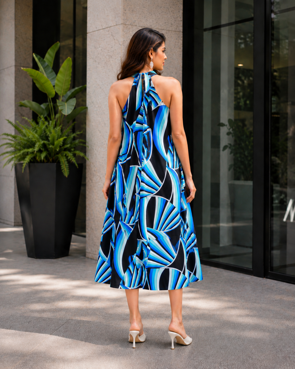 Azure Prism Halter Maxi Dress