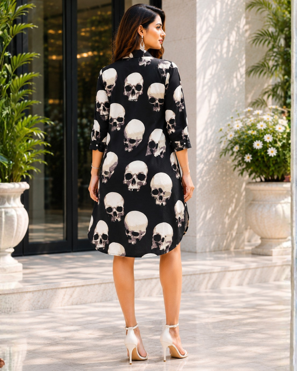 Midnight Skull Print Shirt Dress