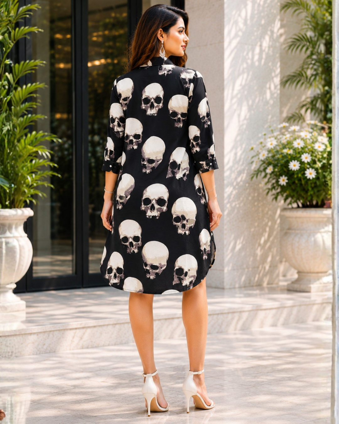 Midnight Skull Print Shirt Dress