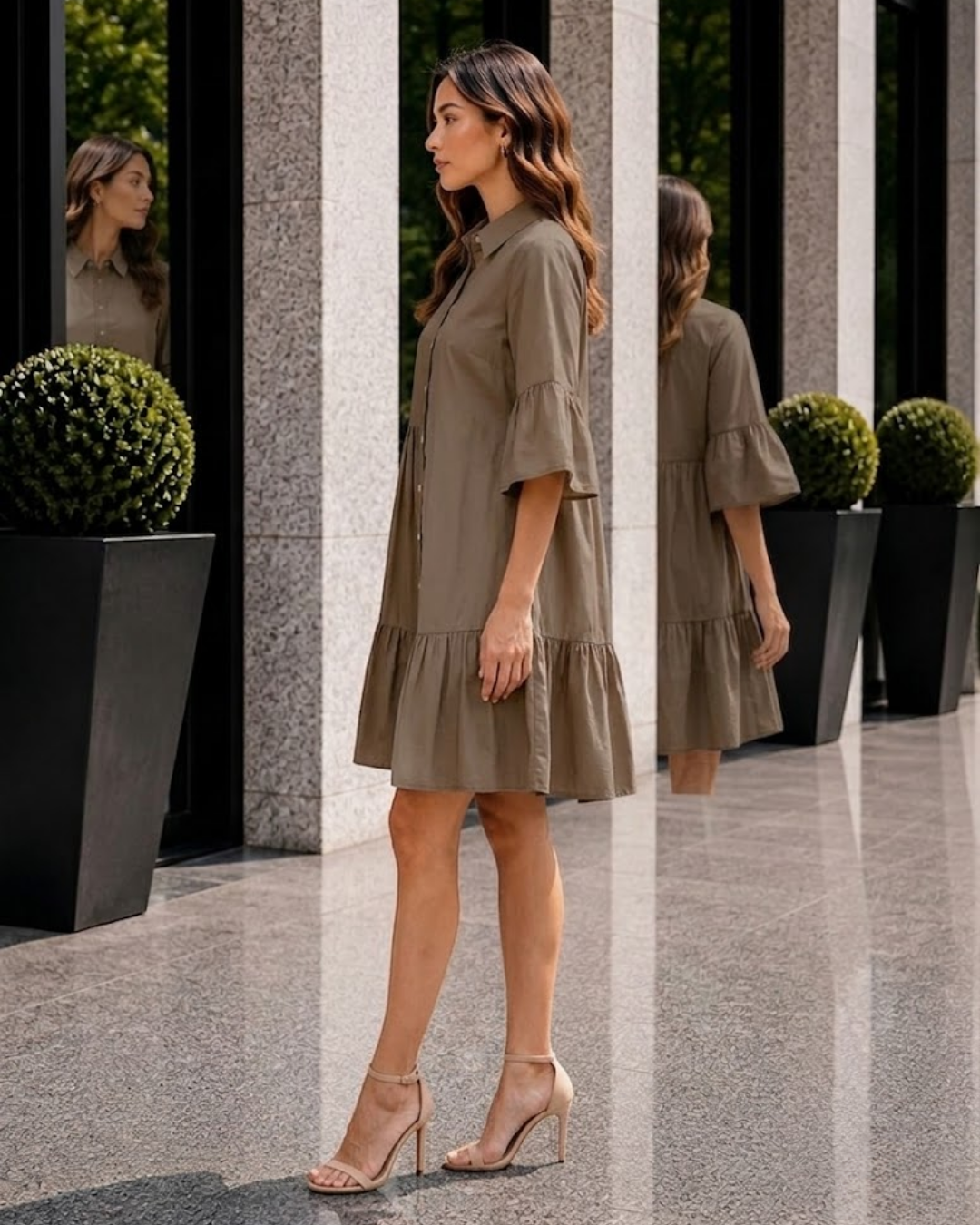 Mocha Tiered Shirt Dress