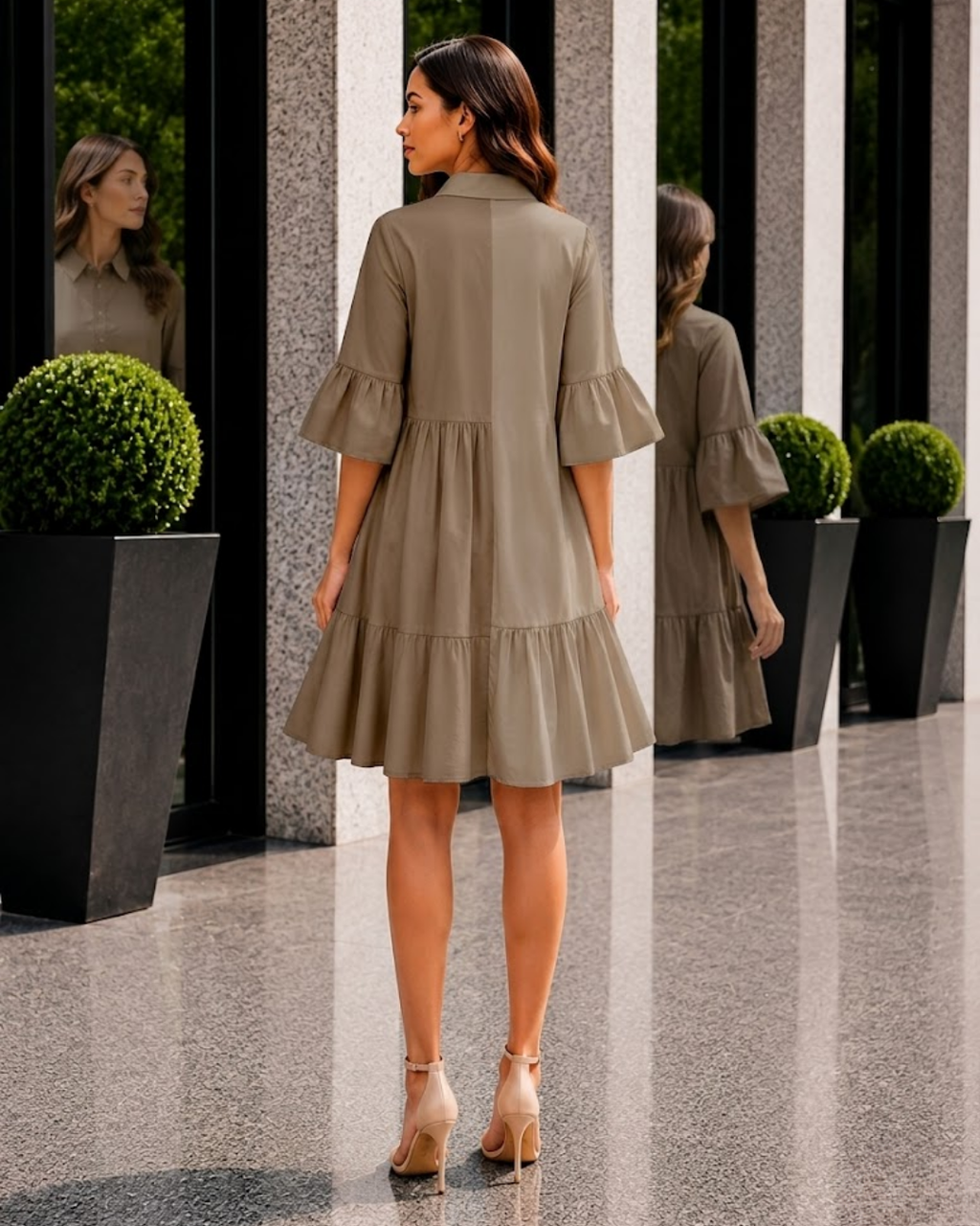 Mocha Tiered Shirt Dress