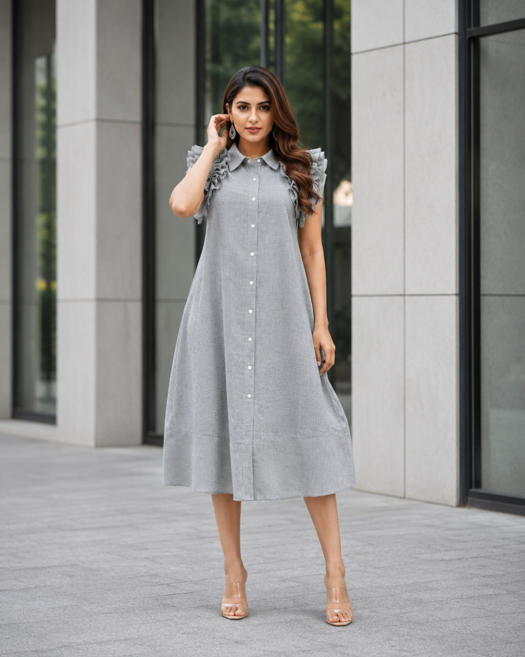Ruffle Sleeve Midi Dress