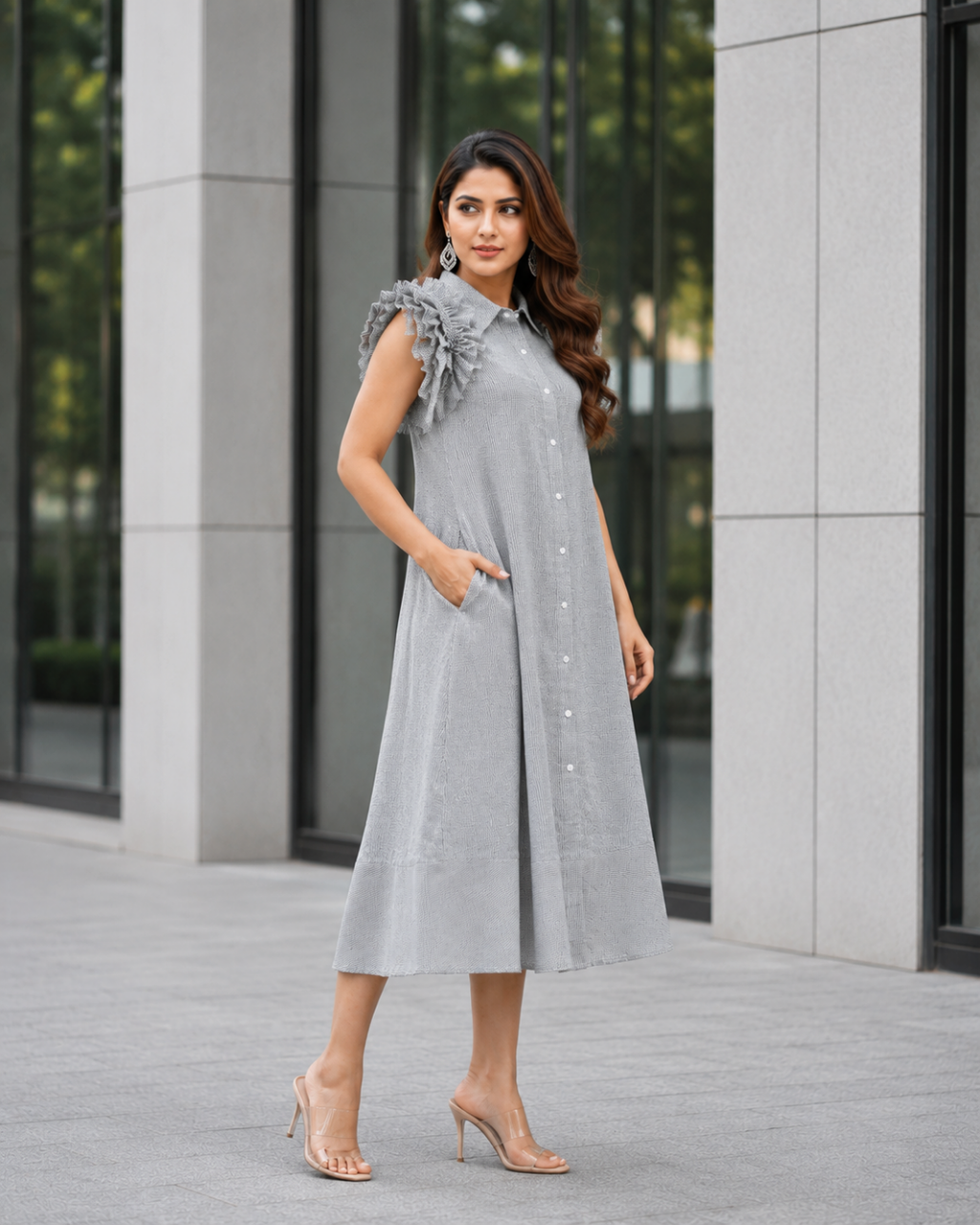 Ruffle Sleeve Midi Dress