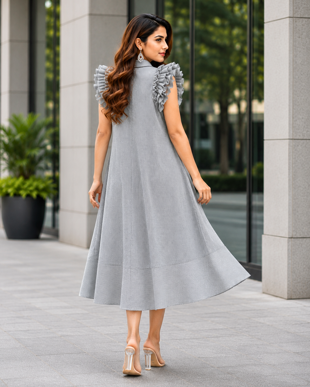 Ruffle Sleeve Midi Dress