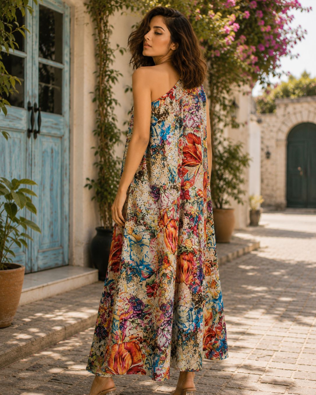 Floral Symphony One-Shoulder Maxi Dress