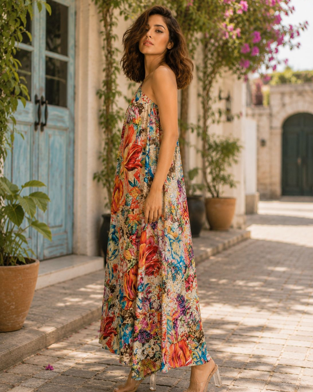 Floral Symphony One-Shoulder Maxi Dress