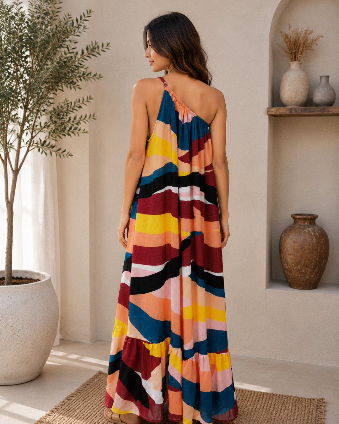 Sunset Mosaic Halter Maxi Dress